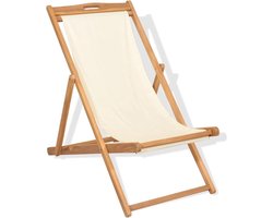 vidaXL - Ligstoel - 56x105x96 - cm - teakhout - crème