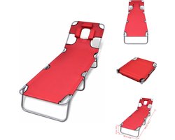 vidaXL Ligstoel - Ligstoelen - Lig Stoel - Lig Stoelen - Ligbed inklapbaar met hoofdkussen gepoedercoat staal rood