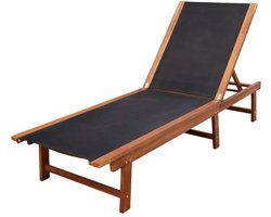 vidaXL Ligstoel - Ligstoelen - Lig Stoel - Lig Stoelen - Ligbedden 2 st met tafel massief acaciahout en textileen