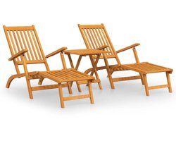 vidaXL Ligstoel - Ligstoelen - Lig Stoel - Terrasstoel - Terrasstoelen met voetensteun en tafel massief acaciahout