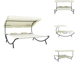 vidaXL Ligstoel - Ligstoelen - Ligbed - Ligbedden - Loungebed met luifel en kussens crèmewit
