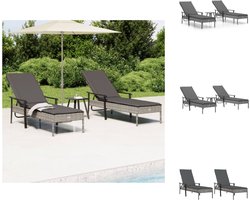 vidaXL Ligstoel - Ligstoelen - Ligbed - Terrasstoel - Ligbedden 2 st met tafel en kussens poly rattan grijs