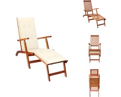 vidaXL Ligstoel - Ligstoelen - Tuinstoel - Tuinstoelen - Terrasstoel met voetensteun en kussen massief acaciahout