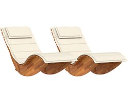 vidaXL - Ligstoel - met - kussen - 2-persoon - 2 - pcs - Bruin - Massief - Acacia - Hout