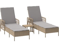 vidaXL - Ligstoel - met - kussen - 3 - pcs - Beige - en - Lichtgrijs - poly - rattan