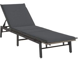 vidaXL - Ligstoel - met - kussen - grijs - polyrotan