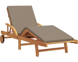 vidaXL - Ligstoel - met - kussen - Taupe - 200 - x - 67 - x - 84cm - Massief - acaciahout