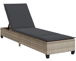 vidaXL - Ligstoel - met - kussens - lichtgrijs - 55x200x25,5cm - polyrotan
