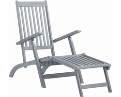 vidaXL - Ligstoel - met - voetensteun - massief - acaciahout - greywash