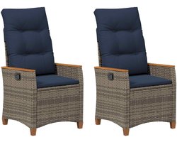 vidaXL - Ligstoel - voor - Tuin - 2 - st - Grijs - en - Marineblauw - poly - rattan
