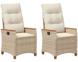 vidaXL - Ligstoel - voor - Tuin - met - kussen - Beige - en - Crème - 64 - x - 57,5 - x - 112 - cm