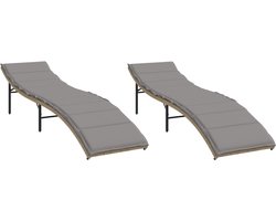vidaXL - Ligstoelen - 2 - st - met - kussens - poly - rattan - beige