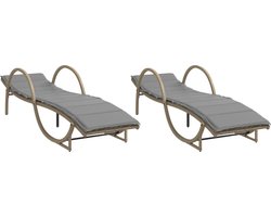 vidaXL - Ligstoelen - 2 - st - met - kussens - poly - rattan - beige