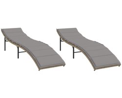 vidaXL Ligstoelen 2 st met kussens poly rattan beige - Ligbed - Ligbedden - Tuinstoel - Tuinmeubel