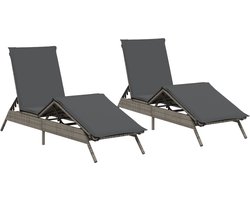 vidaXL - Ligstoelen - 2 - st - met - kussens - poly - rattan - grijs