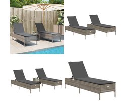 vidaXL - Ligstoelen - 2 - st - met - kussens - poly - rattan - grijs