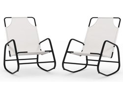 vidaXL - Ligstoelen - 2 - st - schommelend - staal - en - textileen - crèmekleurig