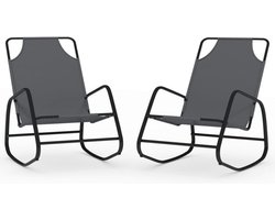 vidaXL - Ligstoelen - 2 - st - schommelend - staal - en - textileen - grijs