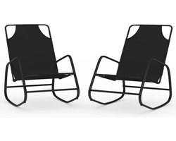 vidaXL - Ligstoelen - 2 - st - schommelend - staal - en - textileen - zwart