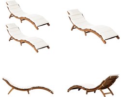vidaXL - Ligstoelen - met - kussens - 2 - st - massief - acaciahout - crèmewit