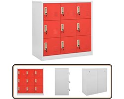 vidaXL Lockerkast - 9 Lockers - Lichtgrijs/Rood - 90x45x92,5 cm Locker Kast - Opbergkast - Kantoor Meubilair - Metalen Kast - Staalkast