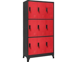 vidaXL - Lockerkast - 90x45x180 - cm - staal - antracietkleurig - en - rood