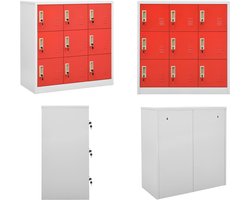 vidaXL Lockerkast 90x45x92,5 cm staal lichtgrijs en rood - Lockerkast - Lockerkasten - Locker Kast - Locker Kasten
