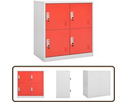 vidaXL Lockerkast staal 90x45x92,5 cm grijs/rood Locker Kast - Staalkast - Opbergkast - Kantooropslag - Schoolkas