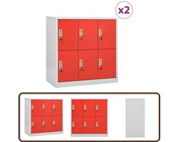 vidaXL Lockerkasten - 2 stuks - Staal - Lichtgrijs/Rood Locker Kast - Opslagkast - Schoolmeubilair - Kantoor Meubel - Staal Locker