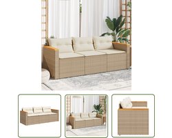 vidaXL Lounge Bank - Tuinbank - Tuinbank 3-zits met kussens poly rattan beige - Outdoor Bank - Tuinset - Patio Furniture