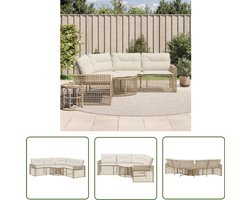 vidaXL Lounge Bank - Tuinbank - Tuinbank met kussens en voetensteun L-vormig poly rattan beige - Buitentijd - Tuinset - Relaxen