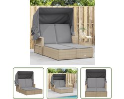 vidaXL Lounge Bed - Ligbed - Ligbed 2-persoons luifel en kussens poly rattan gemengd beige - Tuinset - Buitendrank - Loungebed