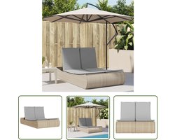 vidaXL Lounge Bed - Ligbed - Ligbed 2-persoons met kussens poly rattan beige - Tuinset - Buitendecoratie - Relaxen