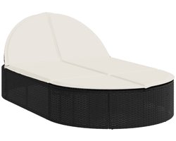 vidaXL Lounge Bed - Ligbed - Ligbed 2-persoons met kussens poly rattan zwart - Tuinset - Buitendecoratie - Relaxen