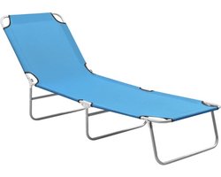 vidaXL Lounge Bed - Ligbed - Ligbed inklapbaar staal en stof turquoiseblauw - Buitendrank - Balkonmeubilair - Tuinset