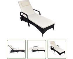 vidaXL Lounge Bed - Ligbed - Ligbed met kussen en wieltjes poly rattan zwart - Tuinset - Buitmeubilair - Rattan Ligbed