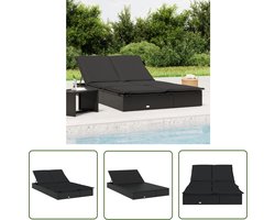 vidaXL Lounge Bed - Ligbed - Ligbed met kussens 2-persoons poly rattan zwart - Tuinset - Buitendecoratie - Outdoor Furniture