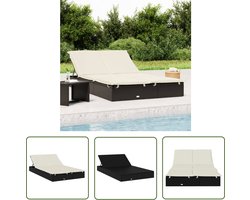 vidaXL Lounge Bed - Ligbed - Ligbed met kussens 2-persoons poly rattan zwart - Tuinset - Buitendecoratie - Ratan Meubel