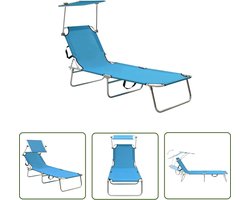 vidaXL Lounge Bed - Ligbed - Ligbed met luifel inklapbaar staal turquoise en blauw - Tuinset - Buitendecoratie - Patiomeubilair