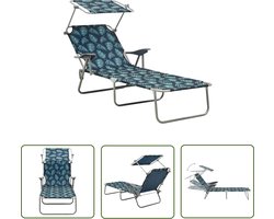 vidaXL Lounge Bed - Ligbed - Ligbed met luifel staal bladpatroon - Buitendrank - Tuinset - Balkon Set