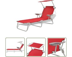 vidaXL Lounge Bed - Ligbed - Ligbed met luifel staal rood - Buitendrank - Tuinset - Balkon Set
