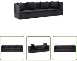 vidaXL Lounge Bed - Tuinbed - Tuinbed met kussens poly rattan zwart - Relax Stoel - Buitenshuis Zitten - Outdoor Furniture