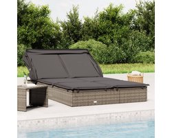 vidaXL Lounge Chair - Relaxation Bed - Ligbed 2-persoons met dak 213x118x97 cm poly rattan grijs - Outdoor Furniture - Garden Furniture - Patio Set