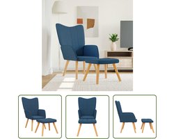 vidaXL Lounge Chair - Relaxstoel - Relaxstoel met voetenbank stof blauw - Blokkpatroon - Blauwe Stoffen Meubels - Comfortabele Stoel