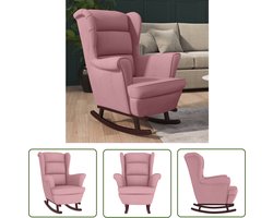 vidaXL Lounge Chair - Schommelstoel - Schommelstoel met massief rubberwood poten fluweel roze - Relaxfauteuil - Fluweel Meubels - Rozerode Meubels