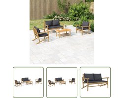 vidaXL Lounge Set - Bamboelounge - 4-delige Loungeset met kussens bamboe donkergrijs - Tuinset - Buitenshuis Wonen - Garden Furniture