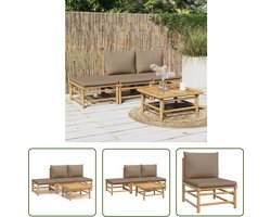 vidaXL Lounge Set - Bamboelounge - 4-delige Loungeset met kussens bamboe taupe - Buitenspeelplezier - Tuinlounge - Outdoor Furniture