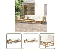 vidaXL Lounge Set - Bamboelounge - 7-delige Loungeset met kussens bamboe crèmewit - Buitenshuis Wonen - Tuinlounge - Loungebank