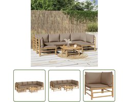 vidaXL Lounge Set - Bamboelounge - 7-delige Loungeset met kussens bamboe taupe - Buitenshuis Wonen - Tuinlounge - Tuinmeubelset