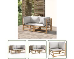 vidaXL Lounge Set - Bamboetuinbank - Tuinhoekbanken 2 st met lichtgrijze kussens bamboe - Buitenspaarplaats - Tuinset - Balkonset